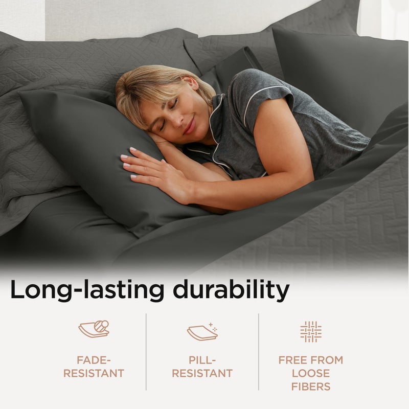 Threadmill Luxury 800 Thread Count Full Size 100% Cotton Sheets - Dark Grey Sateen Weave Bed-Sheets, Better Than Egyptian Cotton, 4 Pc Solid Bedding Set, Fits 16" Deep Pocket - Image 4